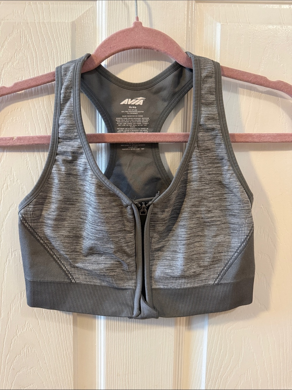 Avia Gray Front-Zip Racerback Sports Bra